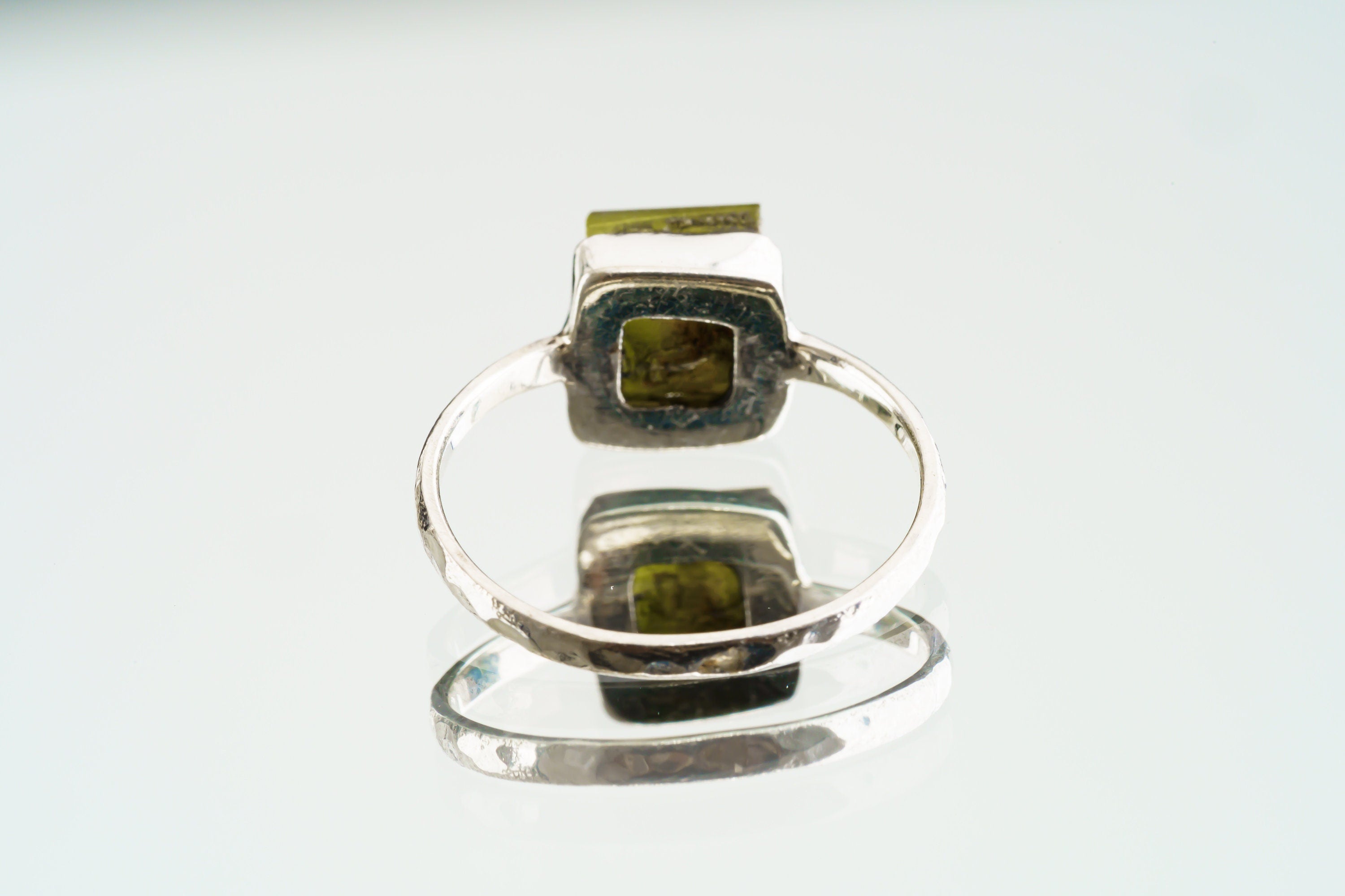 Natural River Found Australian Peridot - Thin Band Stack Ring - Size 6 US - 925 Sterling Silver - Hammer Textured
