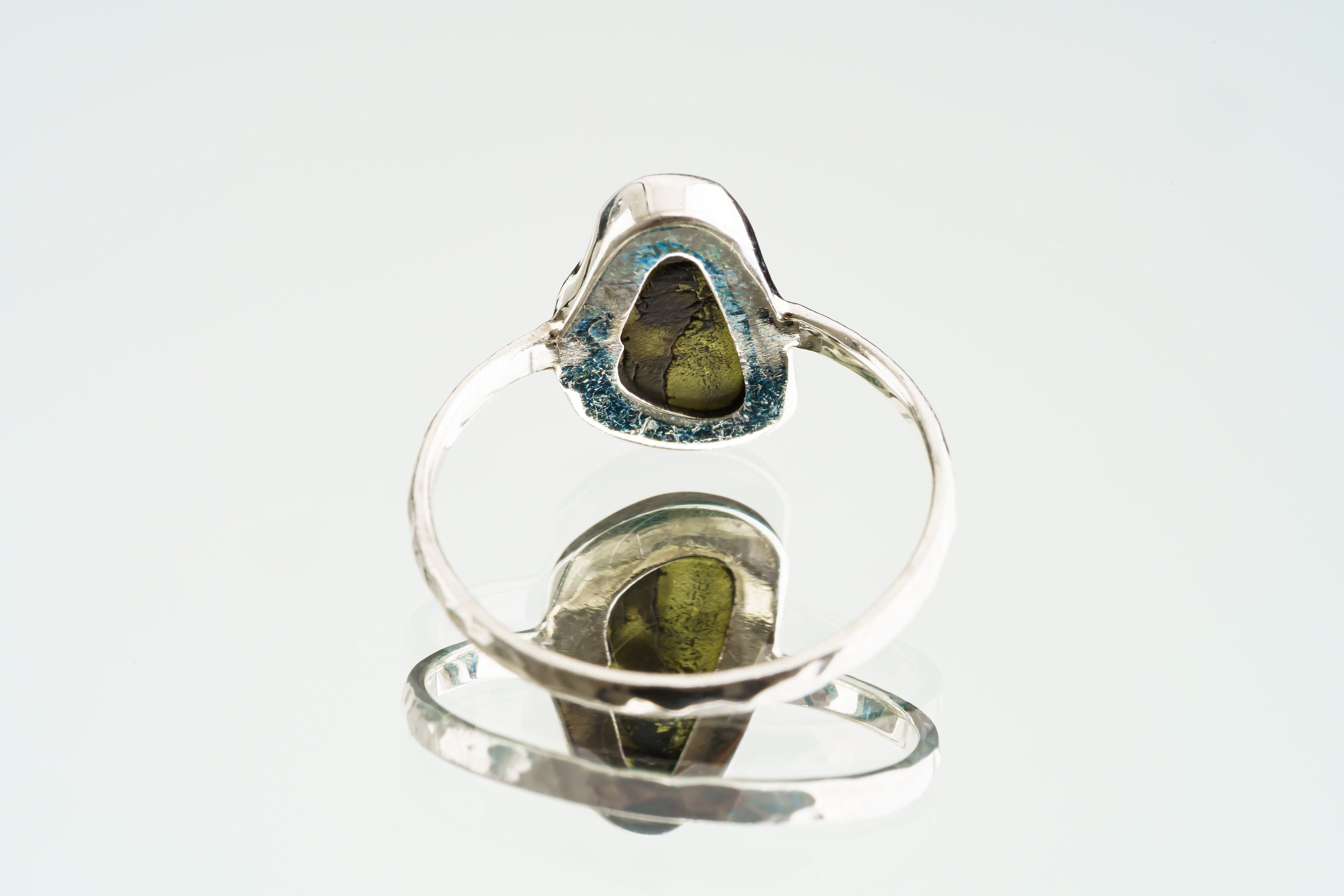 Natural River Found Australian Peridot - Thin Band Stack Ring - Size 7 1/4 US - 925 Sterling Silver - Hammer Textured