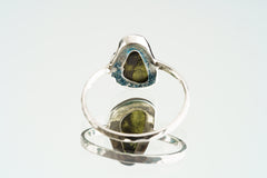 Natural River Found Australian Peridot - Thin Band Stack Ring - Size 7 1/4 US - 925 Sterling Silver - Hammer Textured