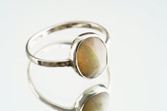 Semi Polished Ethiopian Opal - Thin Band Stack Ring - Size 5 3/4 US - 925 Sterling Silver - Hammer Textured