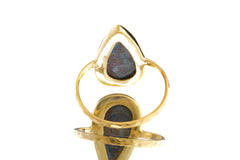 Copper rich Azurite Tear Drop Cabochon - Stack Crystal Ring - Size 7 1/2 US - Gold Plated 925 Sterling Silver - Thin Band Hammer Textured