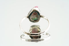 Mostly Pink Watermelon Tourmaline - Stack Crystal Ring - Size 5 3/4 US - 925 Sterling Silver - Thin Band Hammer Textured