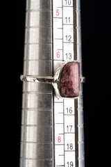 Pink gem Tourmaline Rubellite - Stack Crystal Ring - Size 6 US - 925 Sterling Silver - Thin Band Hammer Textured