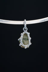 Natural Olive Green Tourmaline - Oxidised Sterling Silver - Strong Claw Wire Setting - Hammer Textured - Pendant Crystal Necklace
