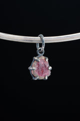 Gem Watermelon Tourmaline Rind - Oxidised Sterling Silver - Strong Claw Wire Setting - Hammer Textured - Pendant Crystal Necklace