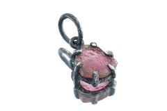 Gem Watermelon Tourmaline Rind - Oxidised Sterling Silver - Strong Claw Wire Setting - Hammer Textured - Pendant Crystal Necklace