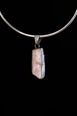 Raw Large Pink Kunzite - 925 Sterling Silver Textured Claw Setting - Crystal Pendant Neckpiece