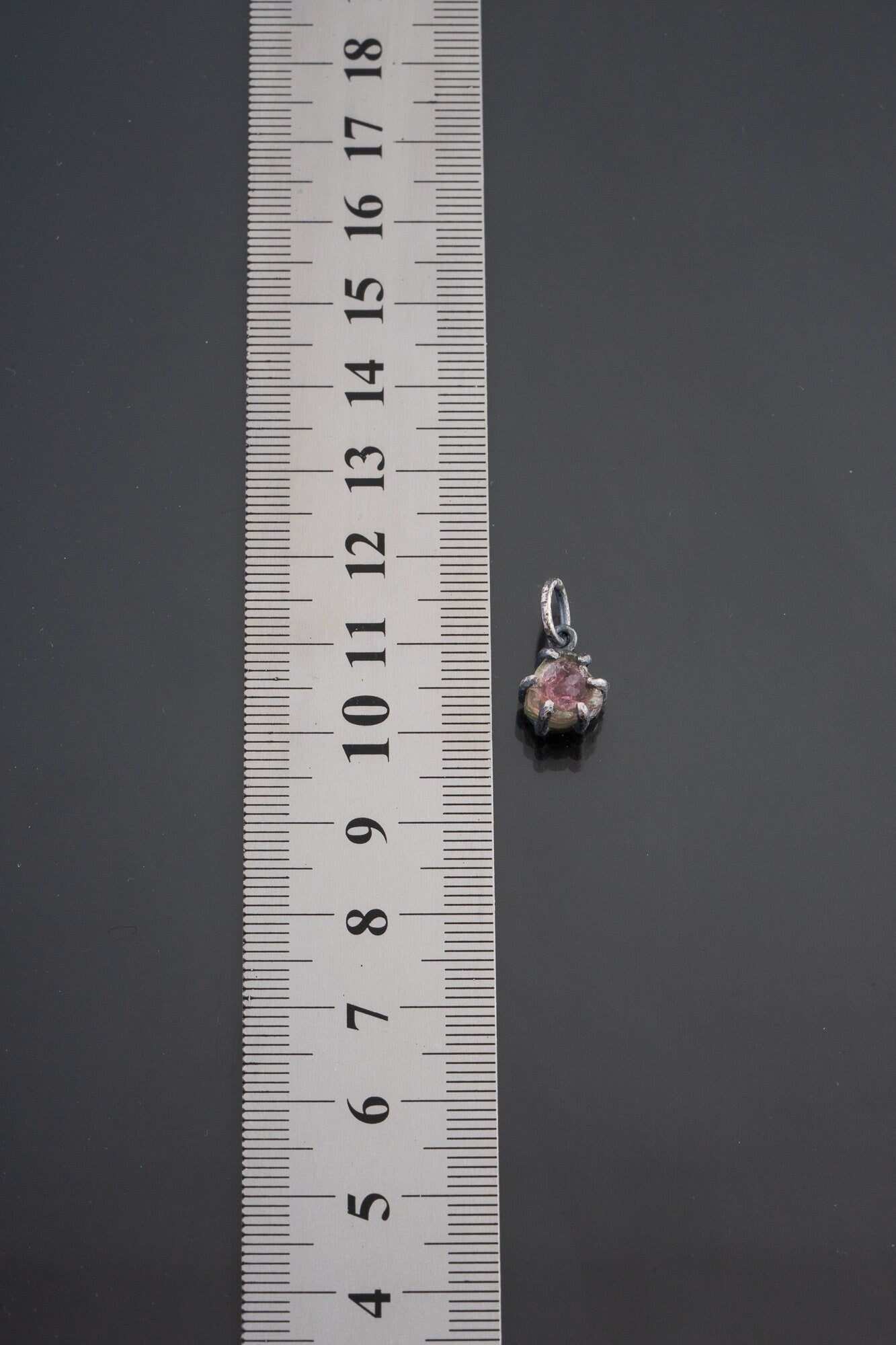 Petite Raw Watermelon Tourmaline Stick - Oxidised Sterling Silver - Strong Claw Wire Setting - Hammer Textured - Pendant Crystal Necklace
