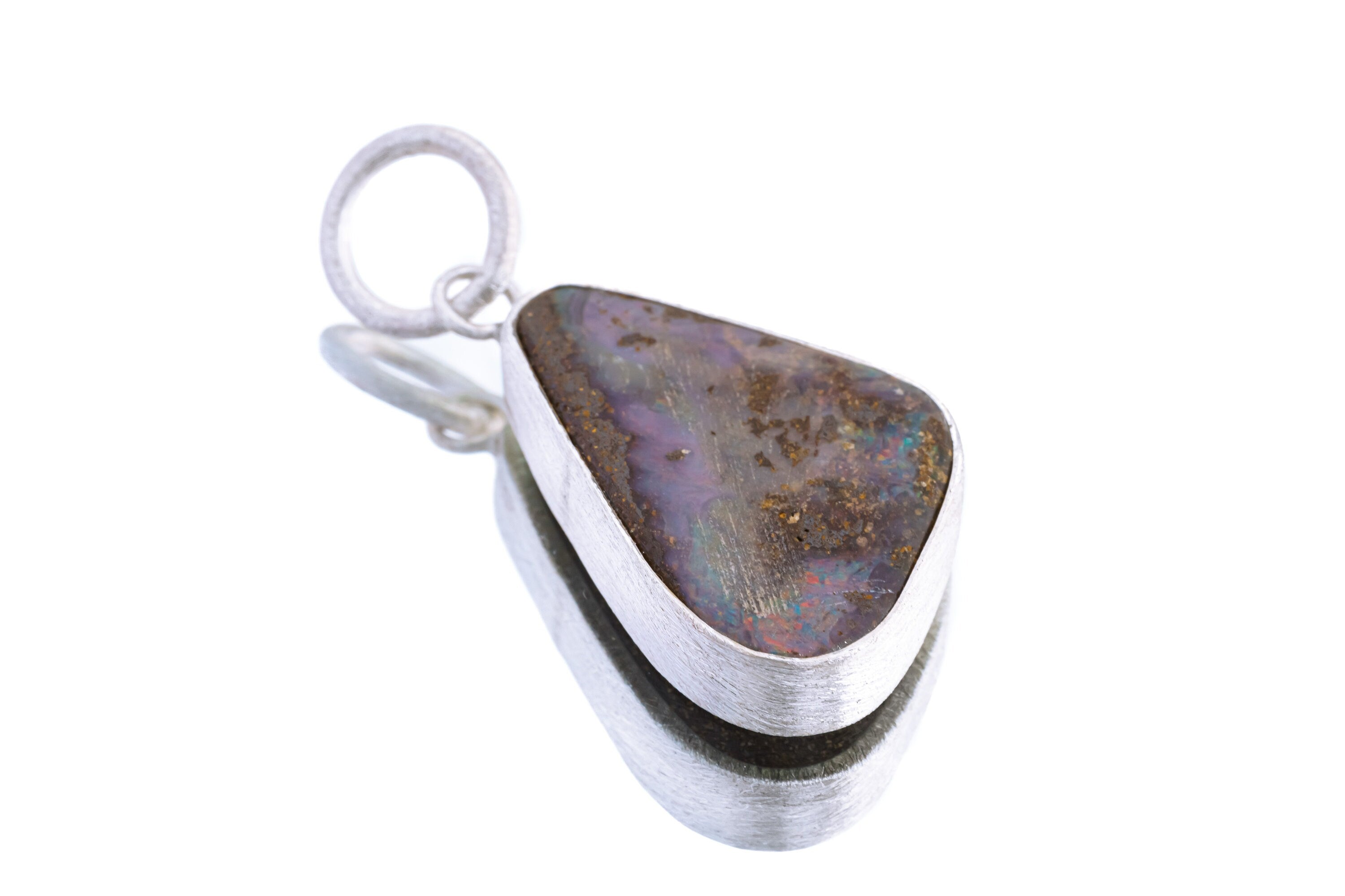 Australian Pink Nebular Precious Freeform Boulder Opal - Natural Solid Opal - Textured 925 Silver Setting - Crystal Pendant Neckpiece