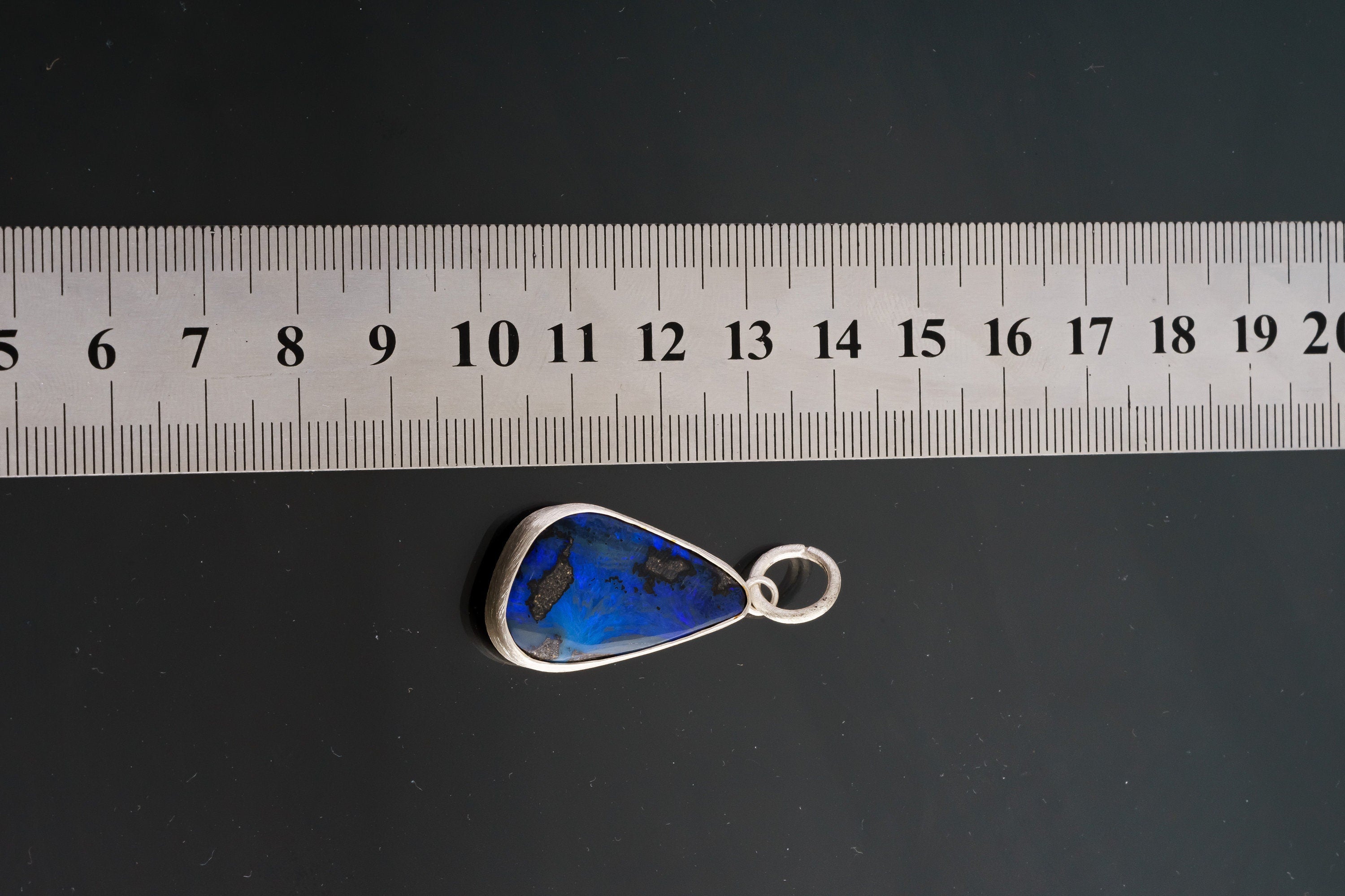 Australian Deep Blue / Indigo Precious Freeform Boulder Opal - Natural Solid Opal - Textured 925 Silver Setting - Crystal Pendant Neckpiece