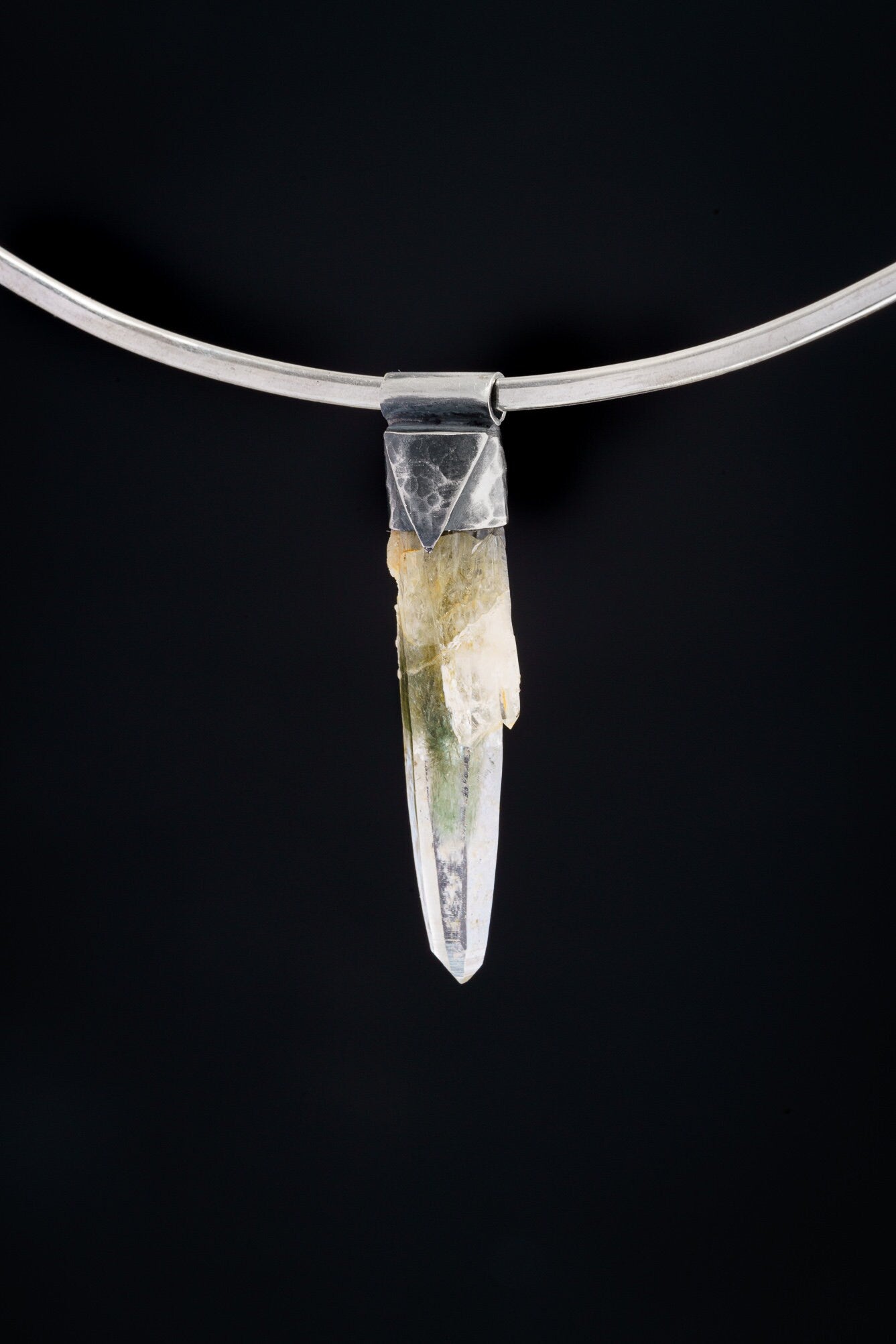 Collector Piece - NEPLAE Chloride inclusion Laser Quartz Point - Stack Pendant - Textured & Oxidised 925 Sterling Silver - Crystal NO.4