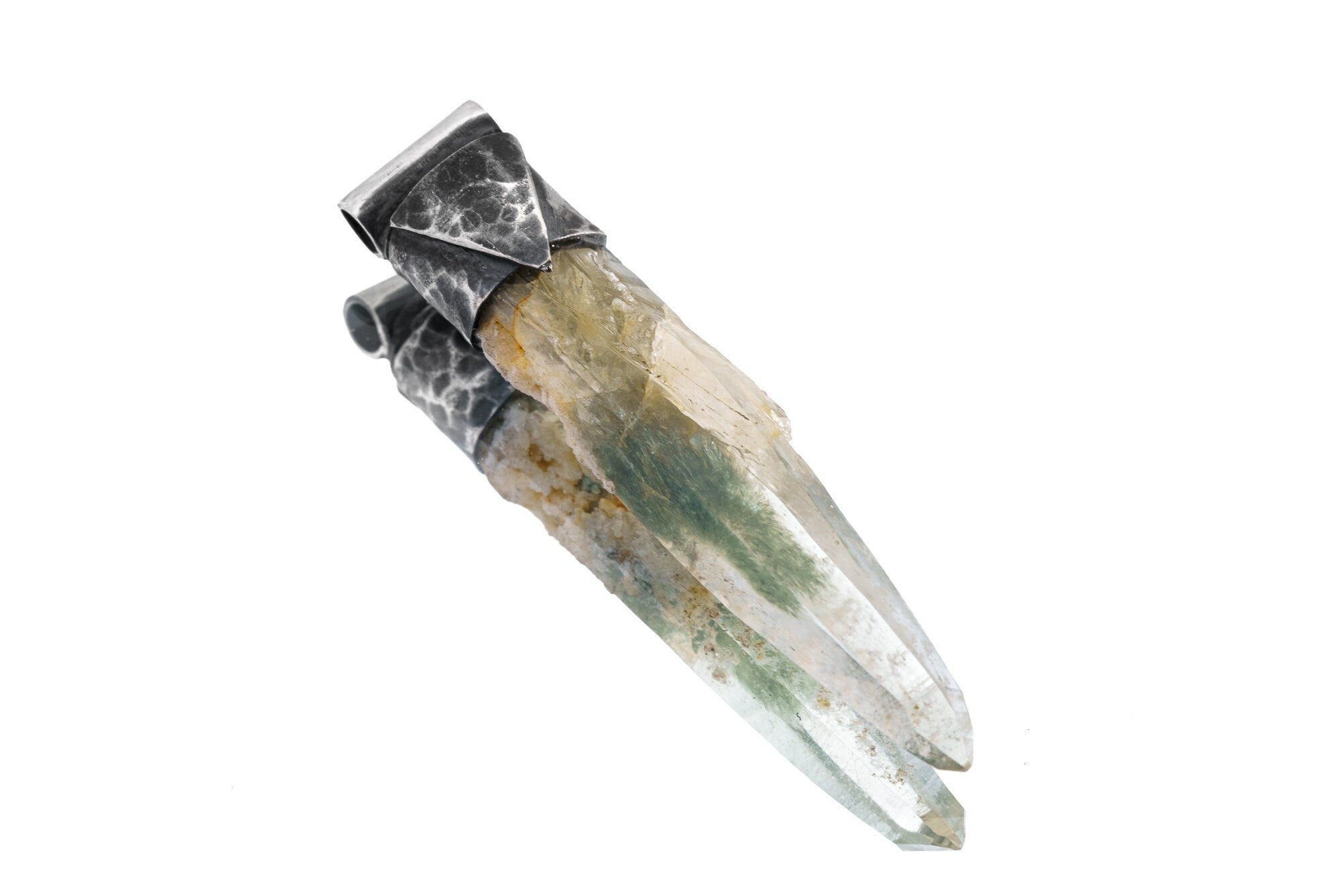 Collector Piece - NEPLAE Chloride inclusion Laser Quartz Point - Stack Pendant - Textured & Oxidised 925 Sterling Silver - Crystal NO.4
