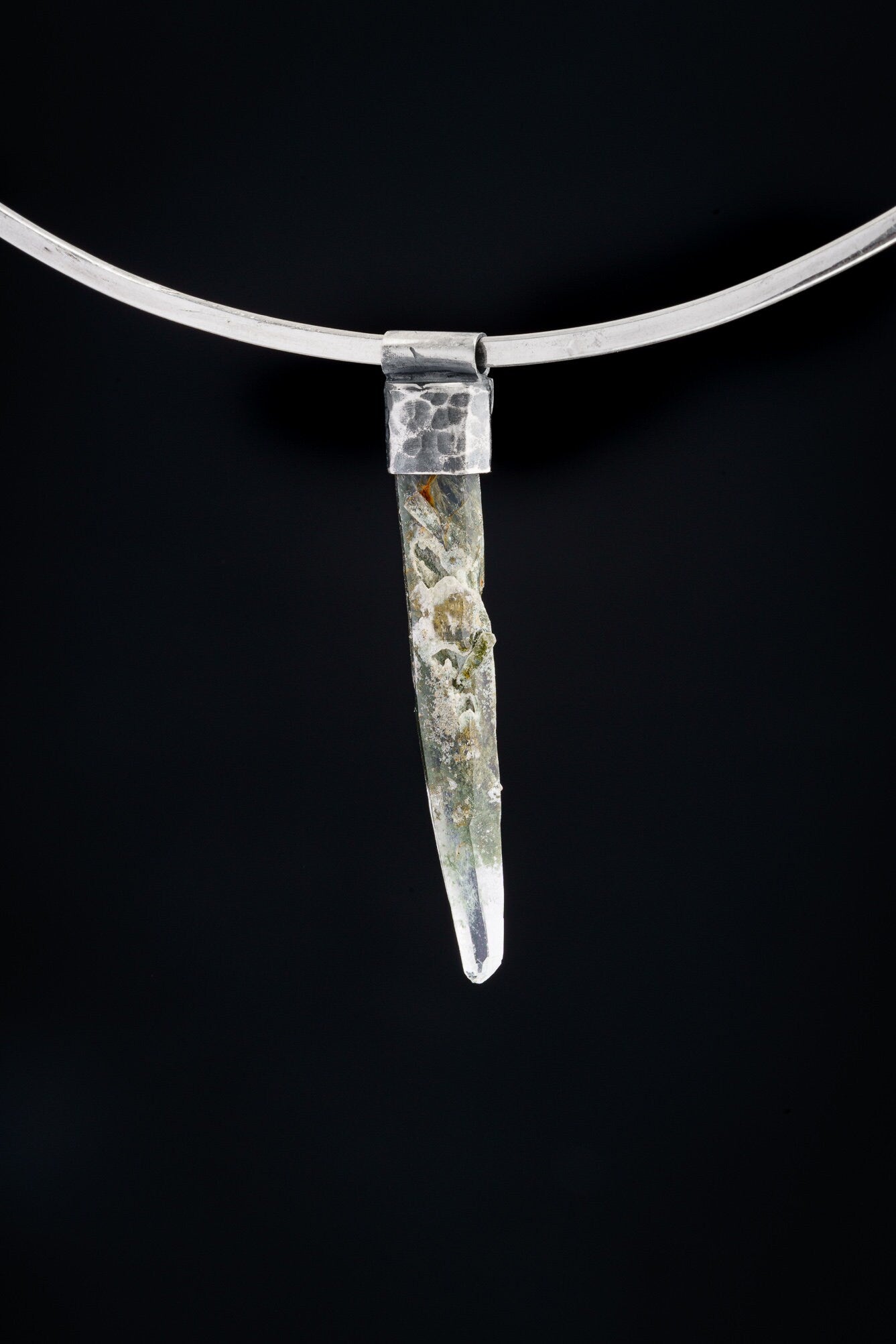 Collector Piece - NEPLAE Chloride inclusion Laser Quartz Point - Stack Pendant - Textured & Oxidised 925 Sterling Silver - Crystal NO.11
