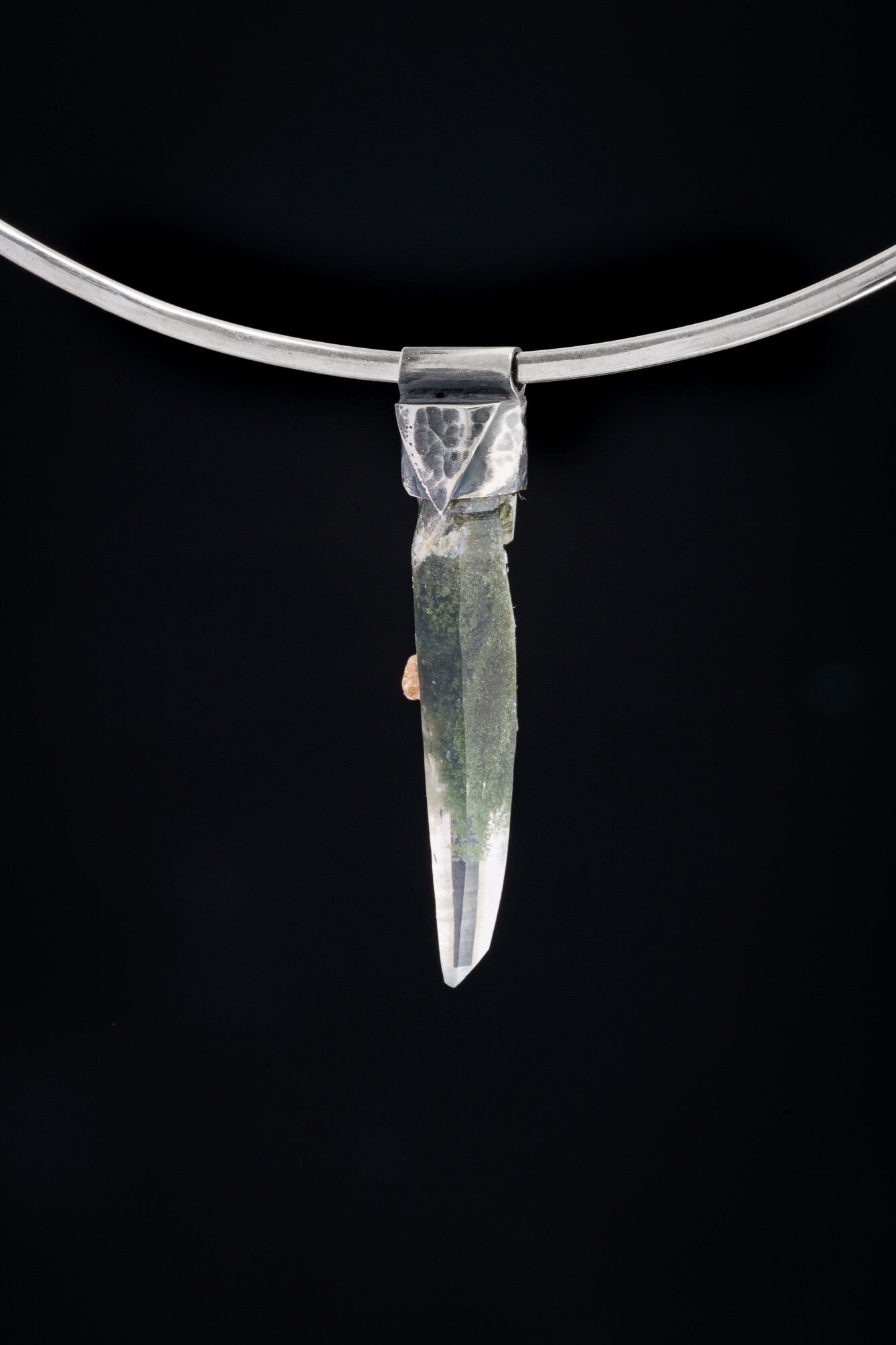 Collector Piece - NEPLAE Chloride inclusion Laser Quartz Point - Stack Pendant - Textured & Oxidised 925 Sterling Silver - Crystal NO.13