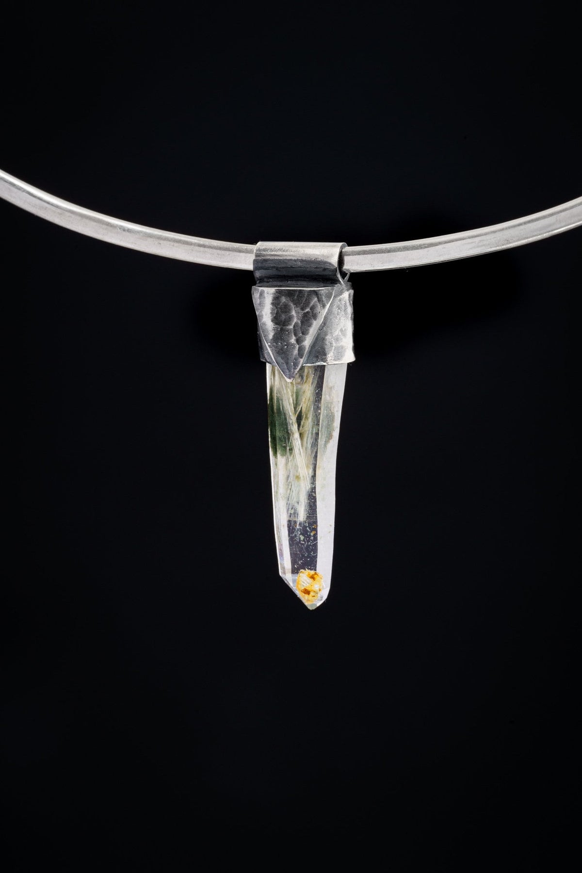 Collector Piece - NEPLAE Chloride inclusion Laser Quartz Point - Stack Pendant - Textured & Oxidised 925 Sterling Silver - Crystal NO.14