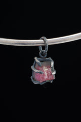 Gem Watermelon Tourmaline Rind - Oxidised Sterling Silver - Strong Claw Wire Setting - Hammer Textured - Pendant Crystal Necklace