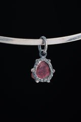 Gem Watermelon Tourmaline Rind - Oxidised Sterling Silver - Strong Claw Wire Setting - Hammer Textured - Pendant Crystal Necklace
