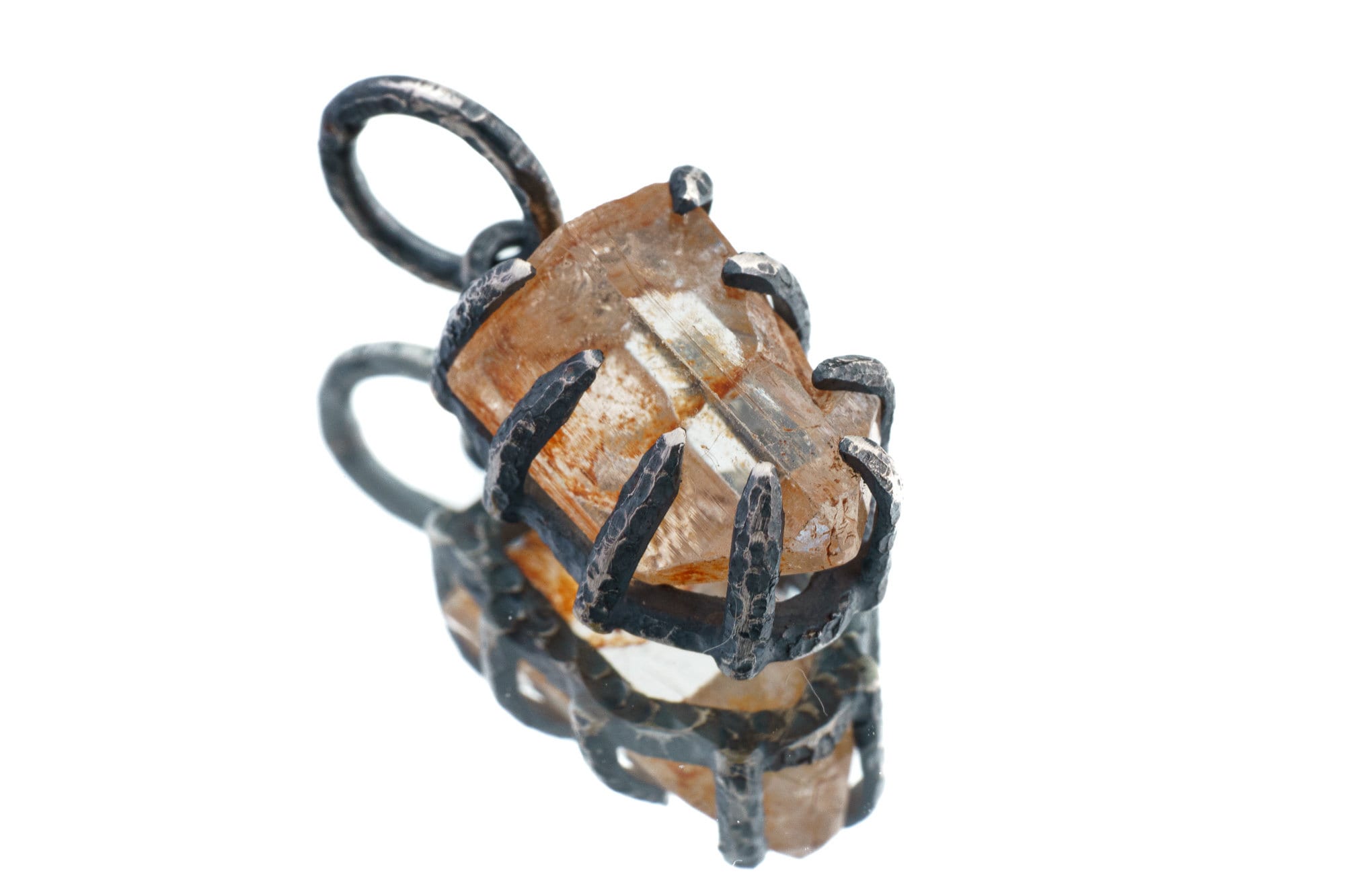 Raw Gem Australian Golden Topaz - Oxidised Sterling Silver - Strong Claw Wire Setting - Hammer Textured - Pendant Crystal Necklace