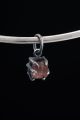 Raw Gemmy Pink Tourmaline Rubellite - Oxidised Sterling Silver - Strong Claw Wire Setting - Hammer Textured - Pendant Crystal Necklace