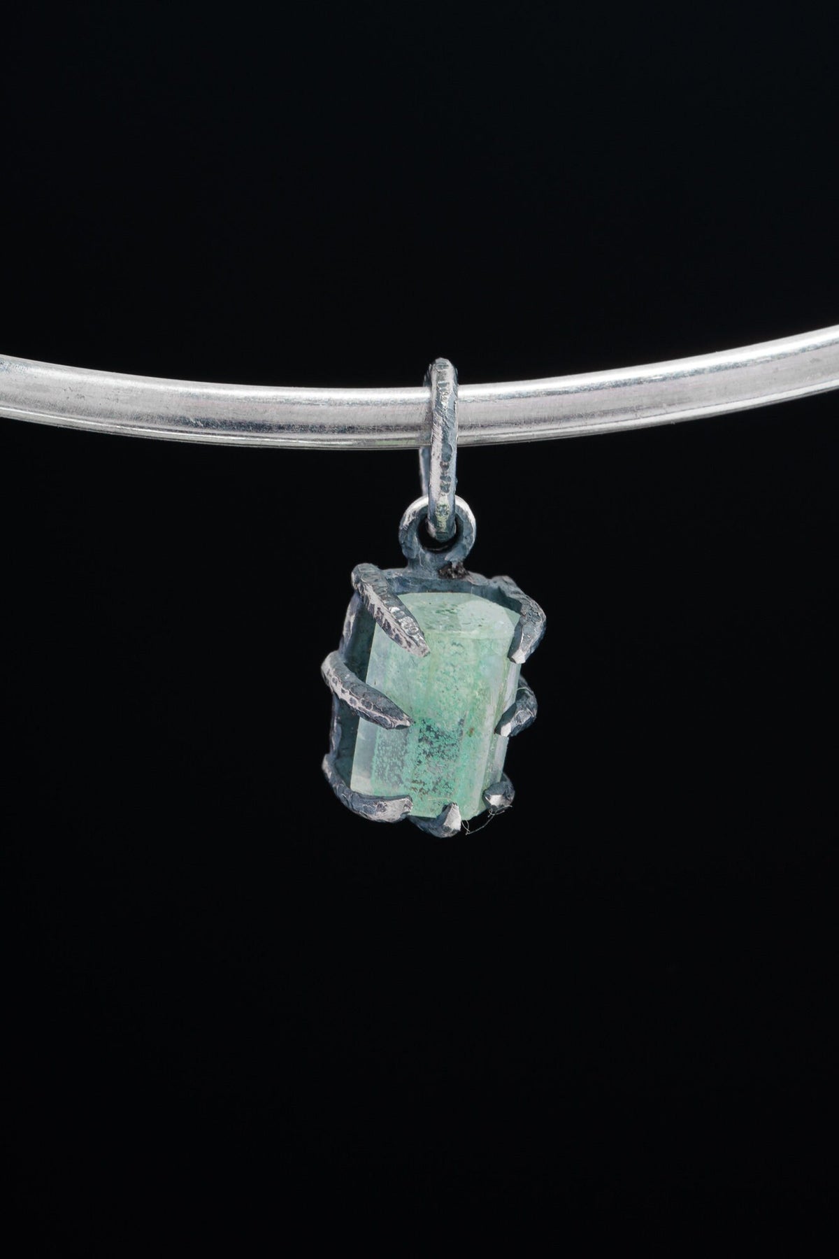 Small super gemmy Aquamarine - Oxidised Sterling Silver - Strong Claw Wire Setting - Hammer Textured - Pendant Crystal Necklace