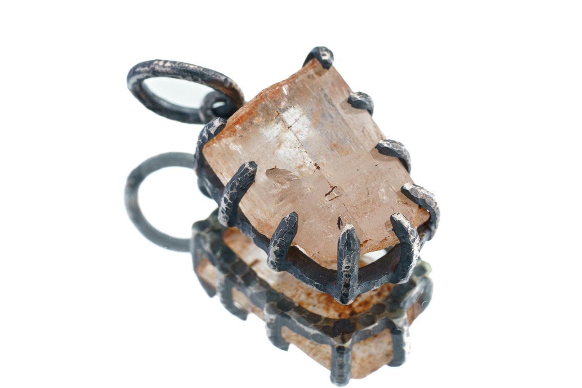 Raw Australian Golden Topaz Chunk - Oxidised Sterling Silver - Strong Claw Wire Setting - Hammer Textured - Pendant Crystal Necklace