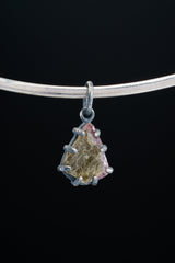 Mostly Green Gemmy Watermelon Tourmaline - Oxidised Sterling Silver - Strong Claw Wire Setting - Hammer Textured - Pendant Crystal Necklace