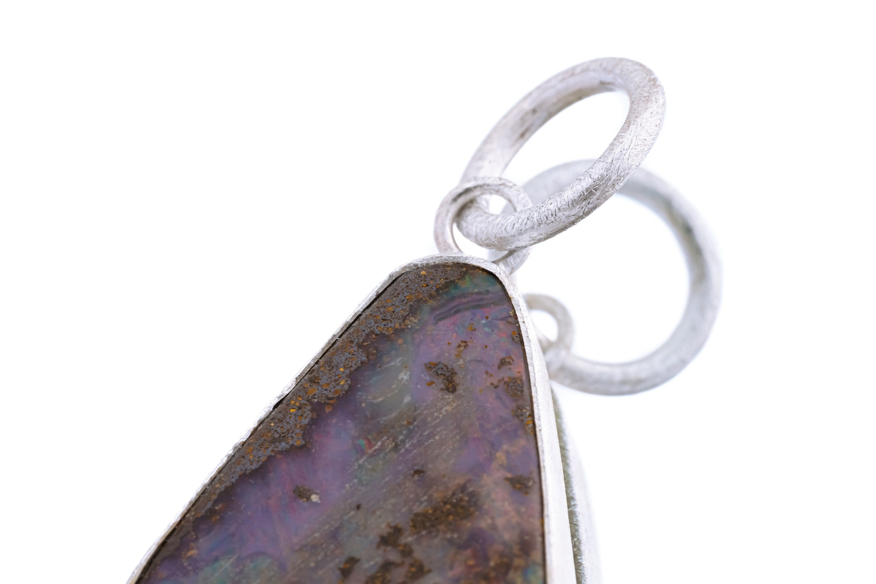 Australian Pink Nebular Precious Freeform Boulder Opal - Natural Solid Opal - Textured 925 Silver Setting - Crystal Pendant Neckpiece