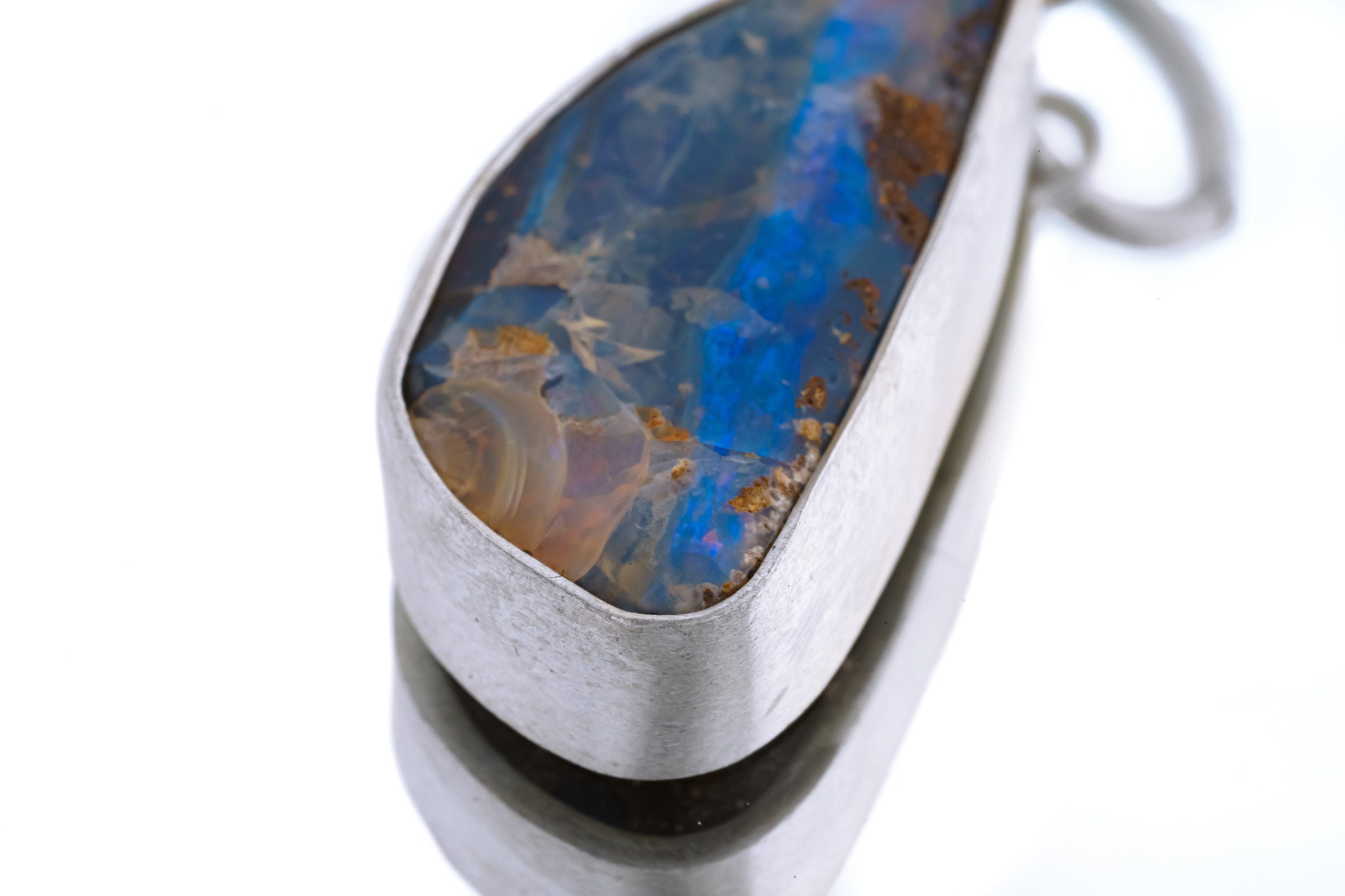 Australian Beach Landscape Precious Freeform Boulder Opal - Natural Solid Opal - Textured 925 Silver Setting - Crystal Pendant Neckpiece