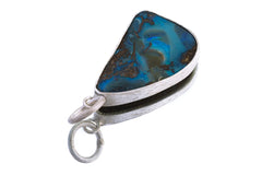 Australian Beach Precious Aqua Freeform Boulder Opal - Natural Solid Opal - Textured 925 Silver Setting - Crystal Pendant Neckpiece