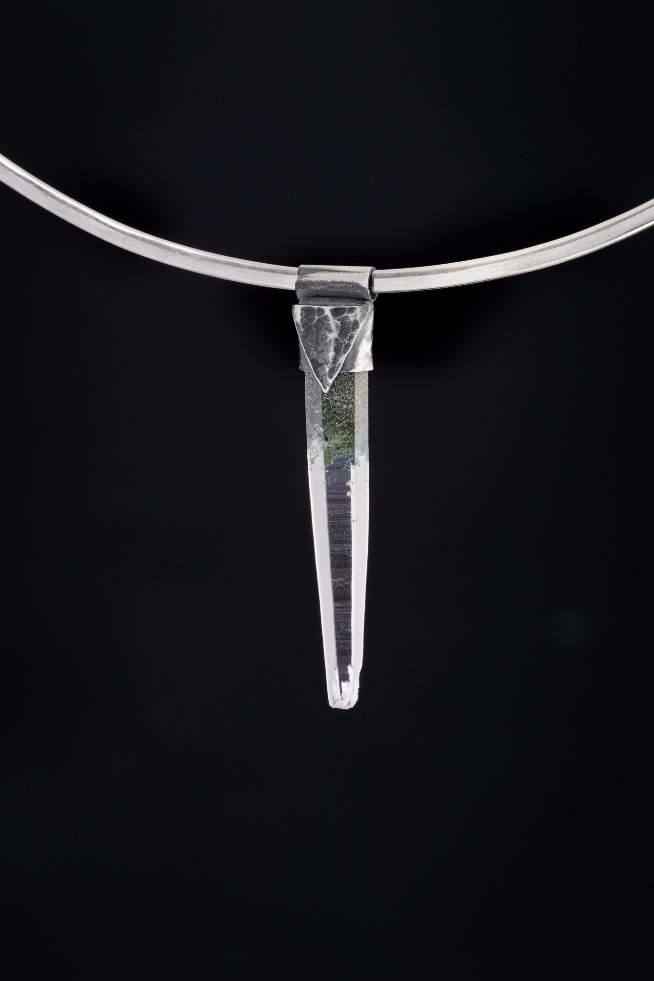 Collector Piece - NEPLAE Chloride inclusion laser Quartz Point - Stack Pendant - Textured & Oxidised 925 Sterling Silver - Crystal Necklace