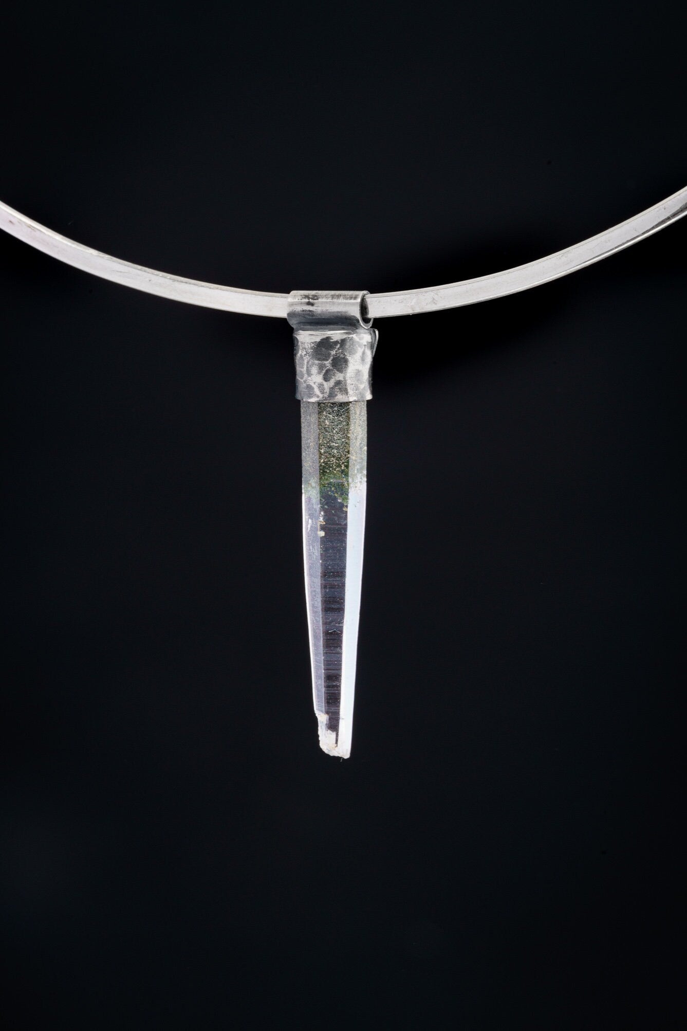 Collector Piece - NEPLAE Chloride inclusion laser Quartz Point - Stack Pendant - Textured & Oxidised 925 Sterling Silver - Crystal Necklace