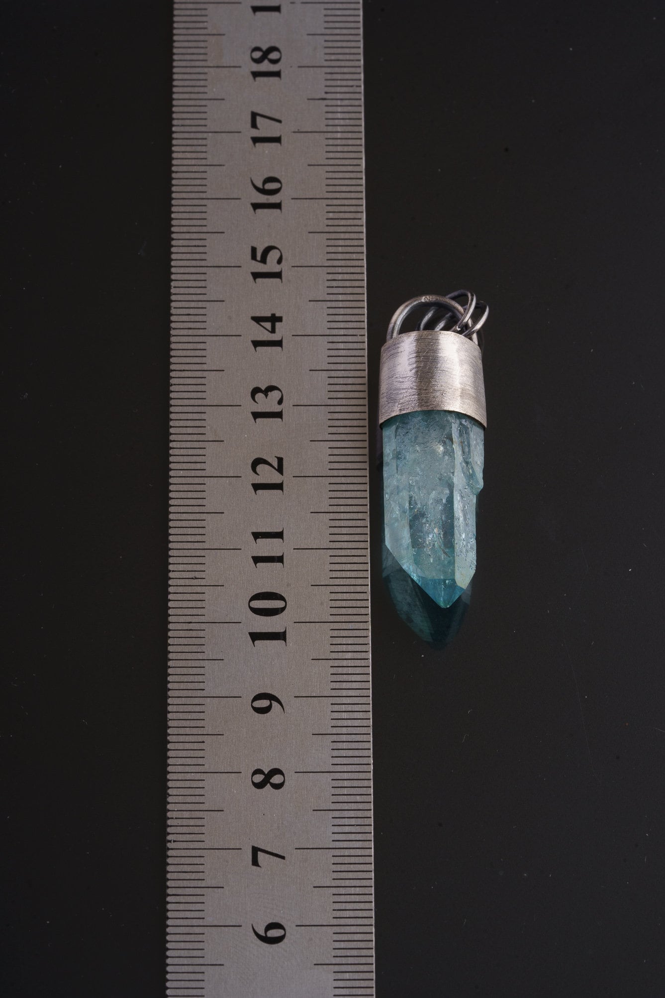 Aqua Aura Quartz Finger Point - Strong / Industrial look - Oxidised Sterling Silver Brushed - Crystal Pendant Neckpiece - NO. 10