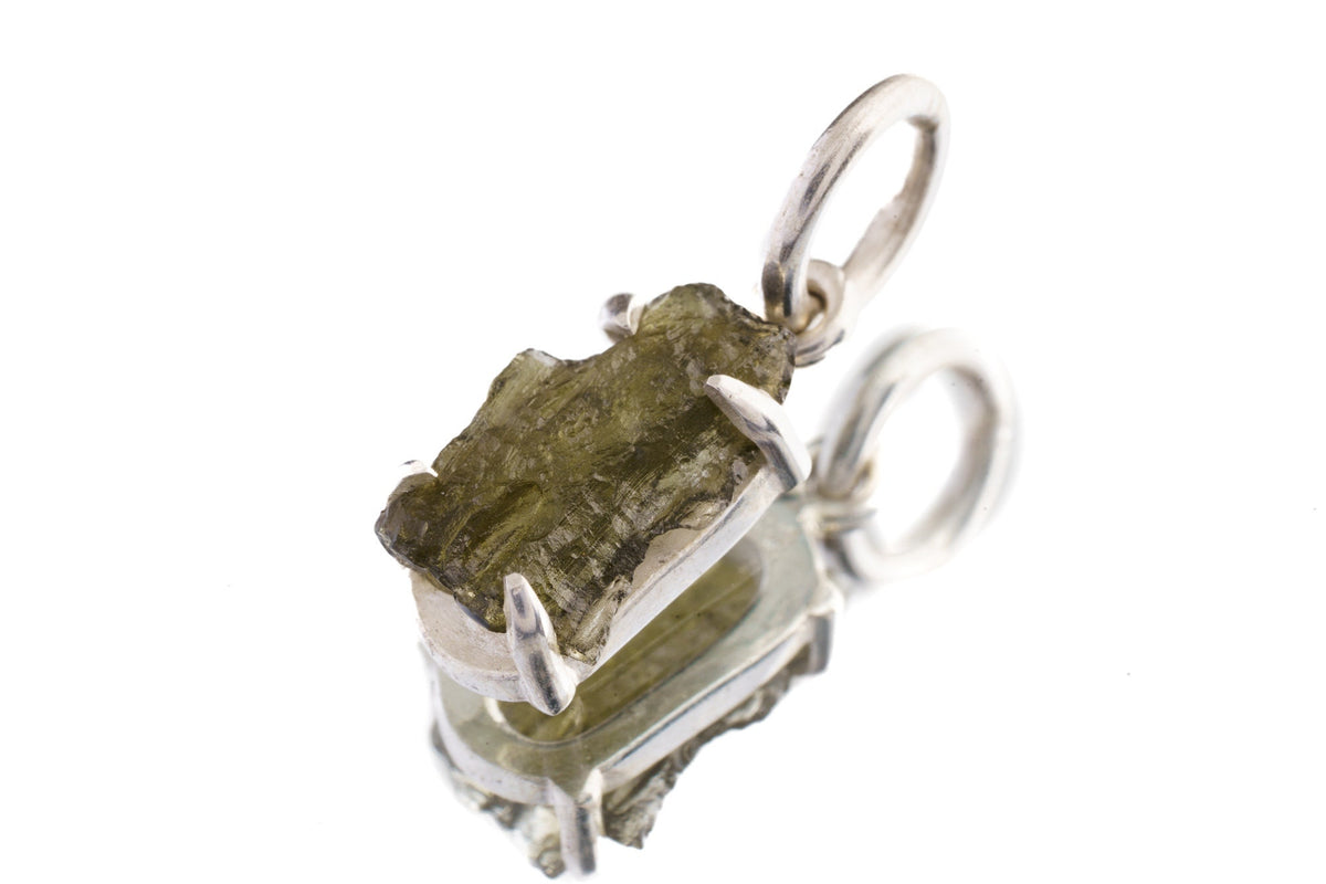 Small Natural Moldavite - 925 Sterling Silver - Claw Crystal Pendant Necklace - NO.8