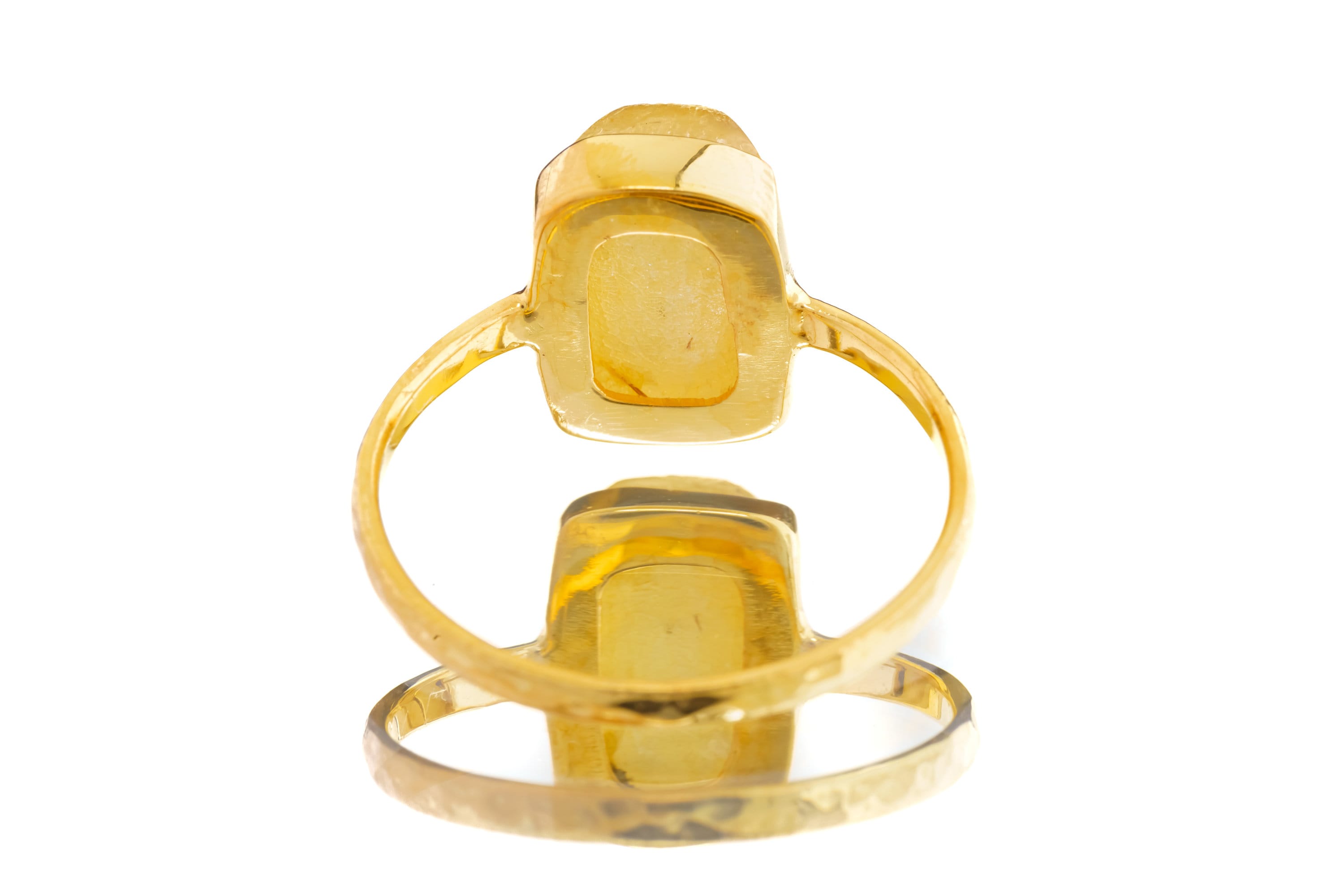 Raw Amber - Stack Crystal Ring - Size 7 US - Gold Plated 925 Sterling Silver - Thin Band Hammer Textured
