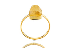 Raw Amber - Stack Crystal Ring - Size 7 US - Gold Plated 925 Sterling Silver - Thin Band Hammer Textured
