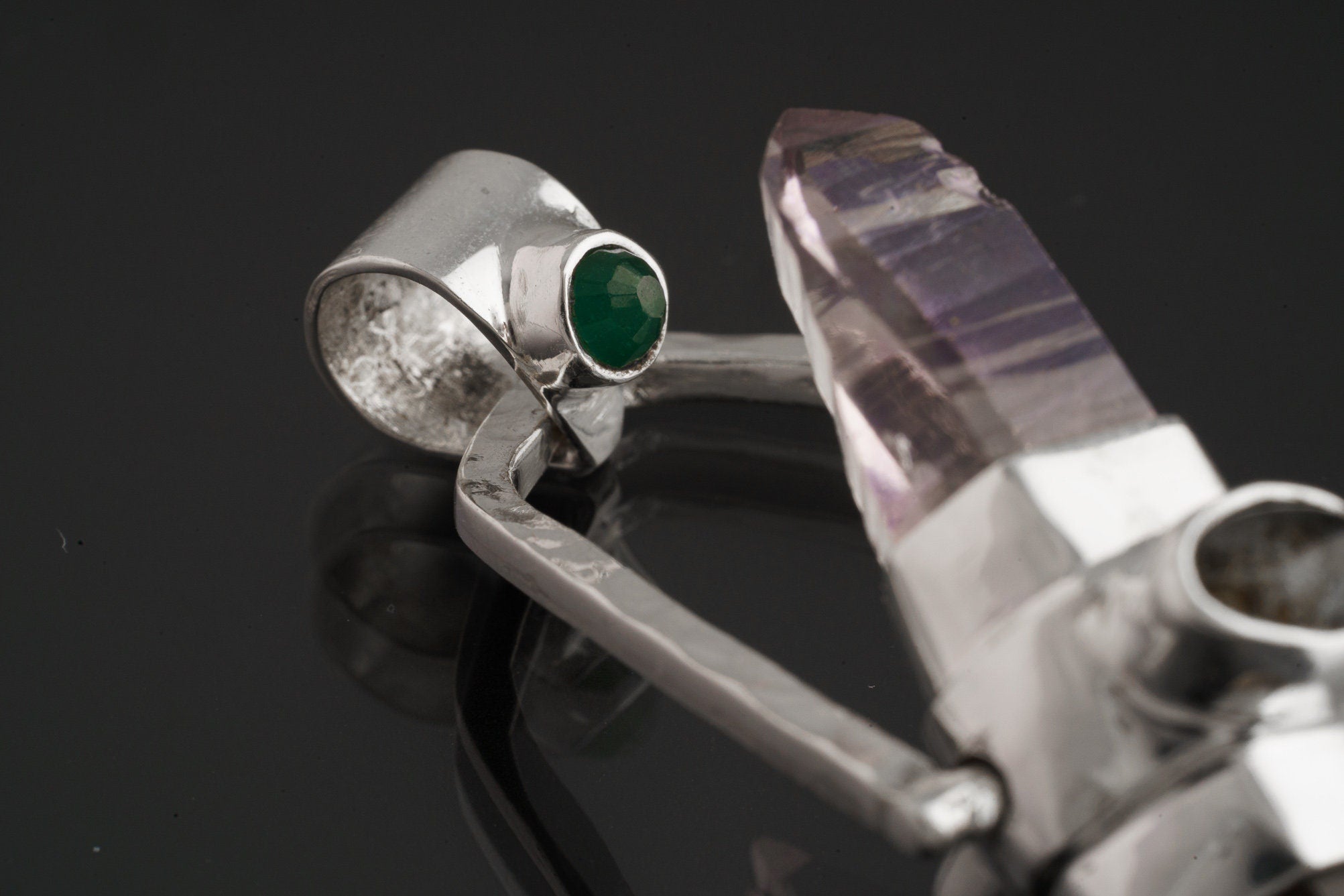 Citrine & Vera cruz Lemurian Point dressed with a Emerald, Labradorite and Ethiopian Opal - Sterling Silver Set - Spinning Crystal Pendant