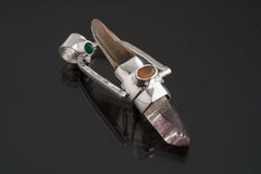 Citrine & Vera cruz Lemurian Point dressed with a Emerald, Labradorite and Ethiopian Opal - Sterling Silver Set - Spinning Crystal Pendant