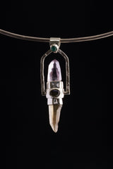 Citrine & Vera cruz Lemurian Point dressed with a Emerald, Labradorite and Ethiopian Opal - Sterling Silver Set - Spinning Crystal Pendant