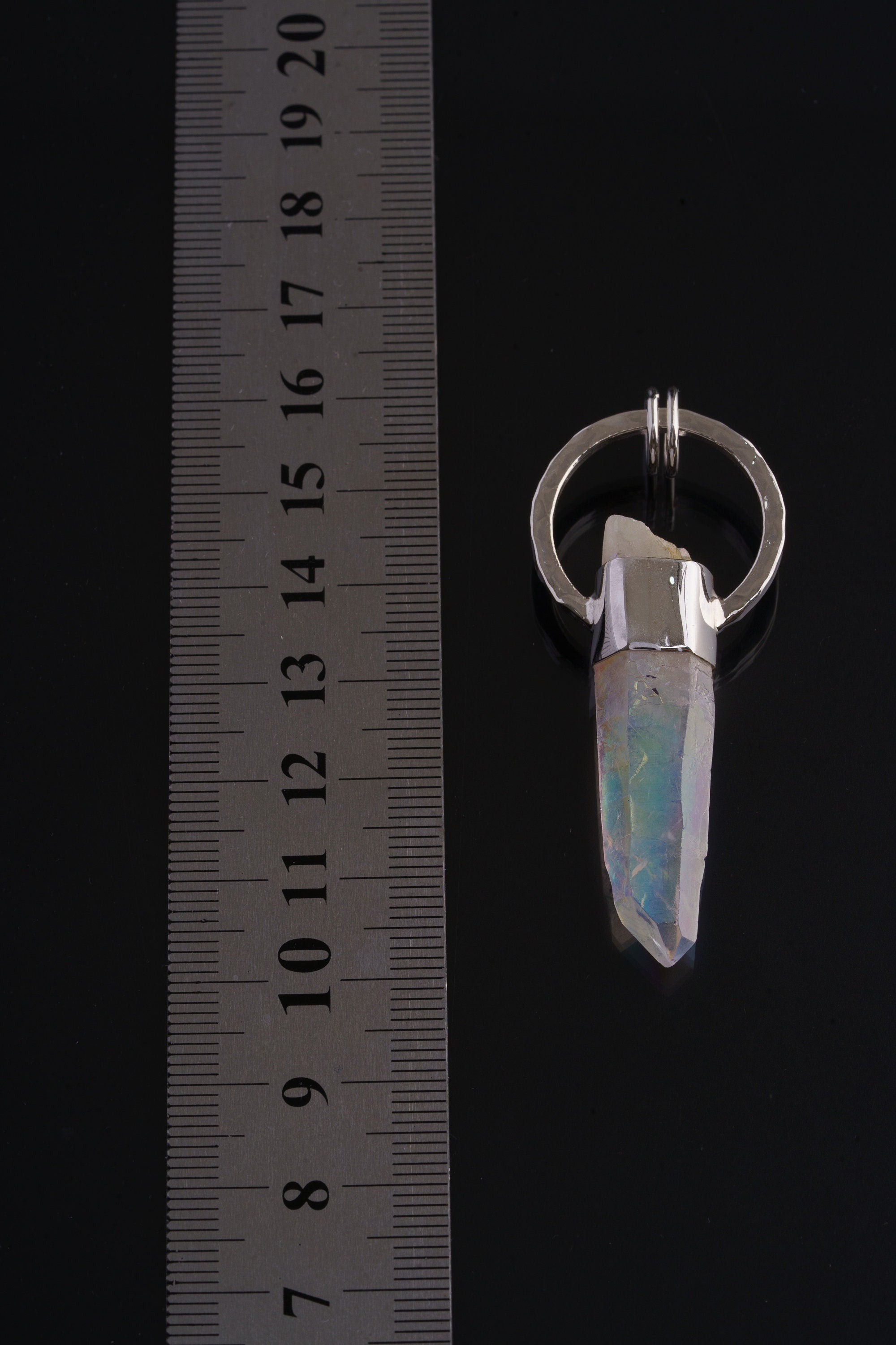 Large Opal / Angel Aura Lemurian Laser Quartz Point - Halo Wrap Setting - Polished Sterling Silver - Crystal Pendant Neckpiece - NO. 2