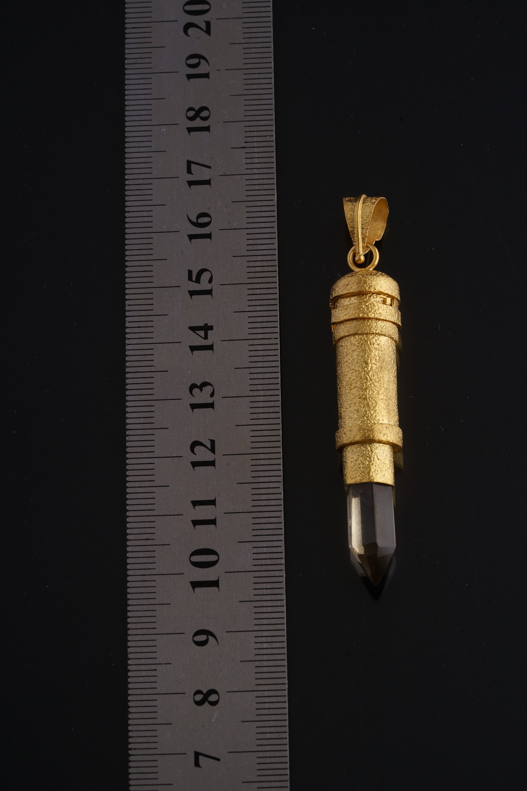 Cut Citrine Generator Quartz - Sizable Solid Capsule Locket - Stash Urn - Textured & Gold Plated Sterling Silver Pendant - No 03