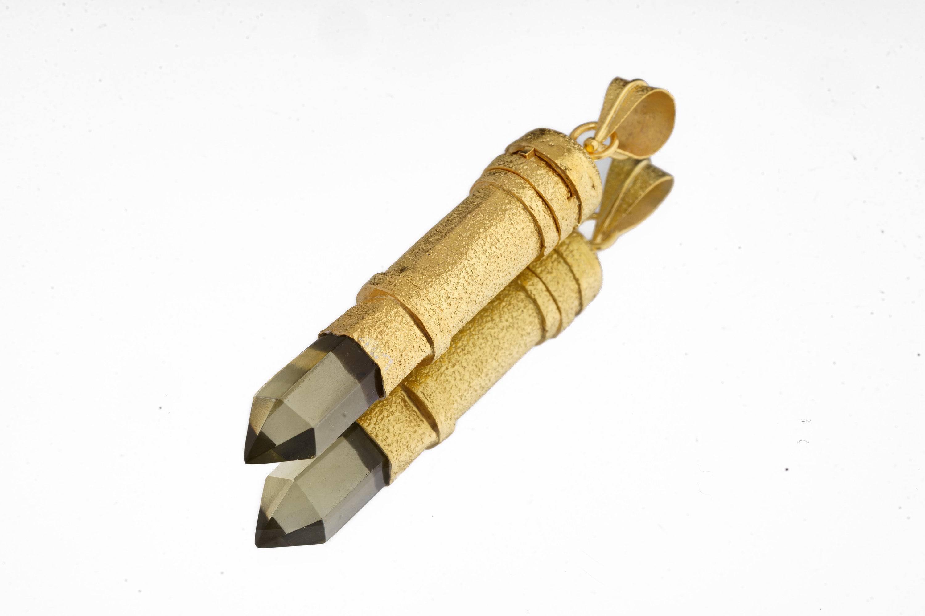 Cut Citrine Generator Quartz - Sizable Solid Capsule Locket - Stash Urn - Textured & Gold Plated Sterling Silver Pendant - No 03
