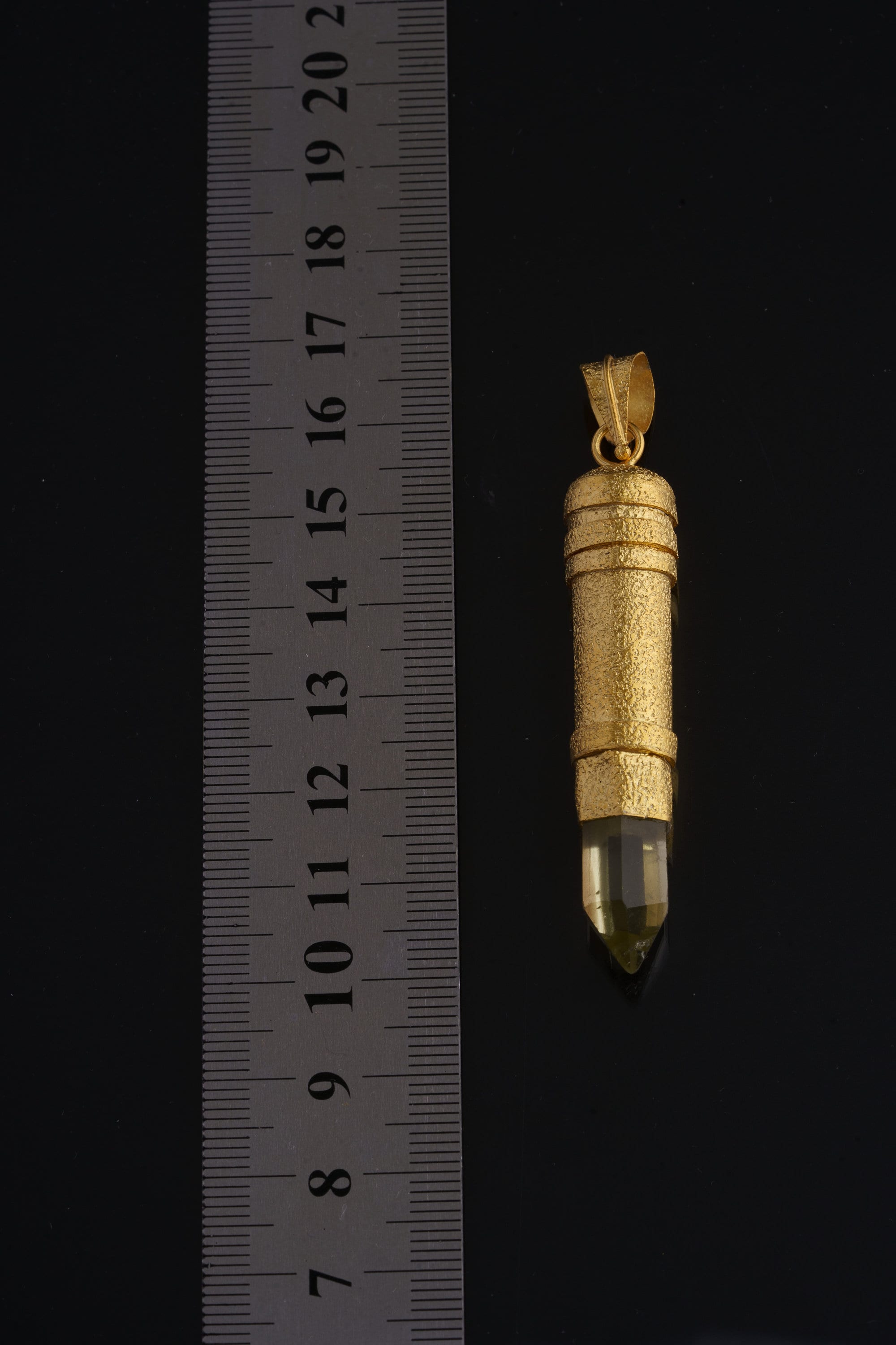 Cut Citrine Generator Quartz - Sizable Solid Capsule Locket - Stash Urn - Textured & Gold Plated Sterling Silver Pendant - No 06