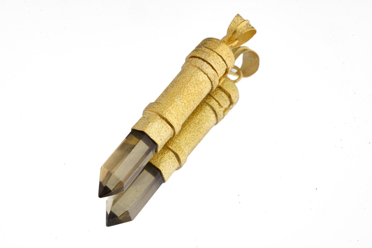 Cut Citrine Generator Quartz - Sizable Solid Capsule Locket - Stash Urn - Textured & Gold Plated Sterling Silver Pendant - No 10
