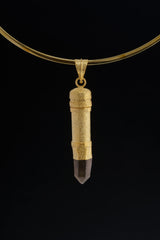 Smoky Generator Quartz - Sizable Solid Capsule Locket - Stash Urn - Textured & Gold Plated Sterling Silver Pendant - No 19
