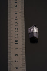 Himalayan Terminated Black Dravite Tourmaline Gem - Stack Pendant -Textured & oxidised - 925 Sterling Silver - Crystal Necklace - No. 11
