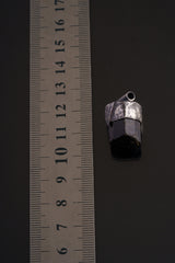 Himalayan Terminated Black Dravite Tourmaline Gem - Stack Pendant -Textured & oxidised - 925 Sterling Silver - Crystal Necklace - No. 12