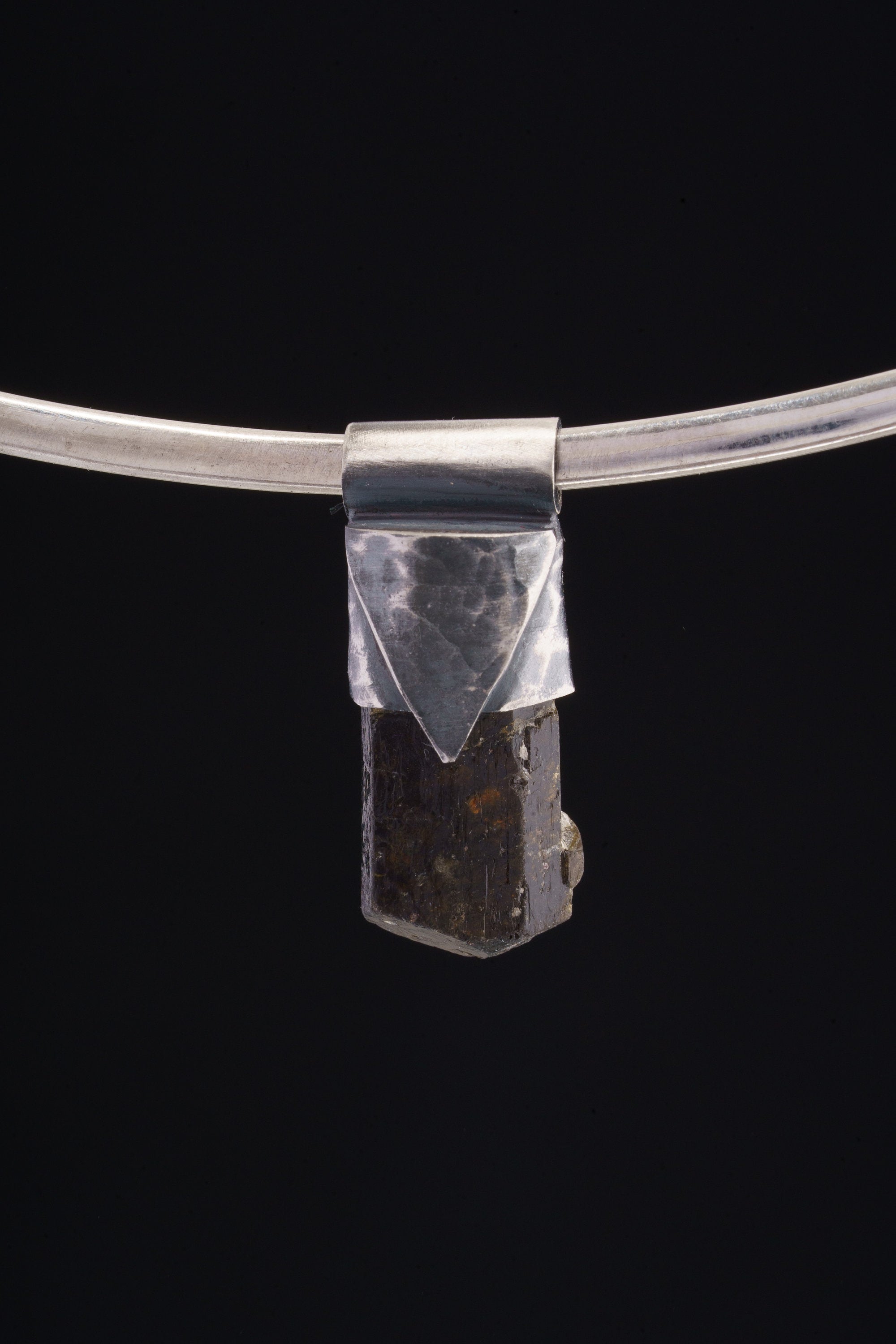 Himalayan Terminated Black Dravite Tourmaline Gem - Stack Pendant - Textured & oxidised - 925 Sterling Silver - Crystal Necklace - No.39