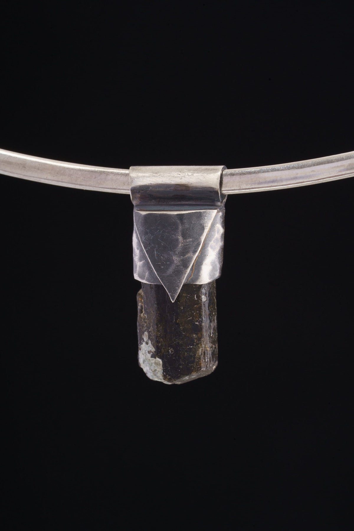Himalayan Terminated Black Dravite Tourmaline Gem - Stack Pendant - Textured & oxidised - 925 Sterling Silver - Crystal Necklace - No.40
