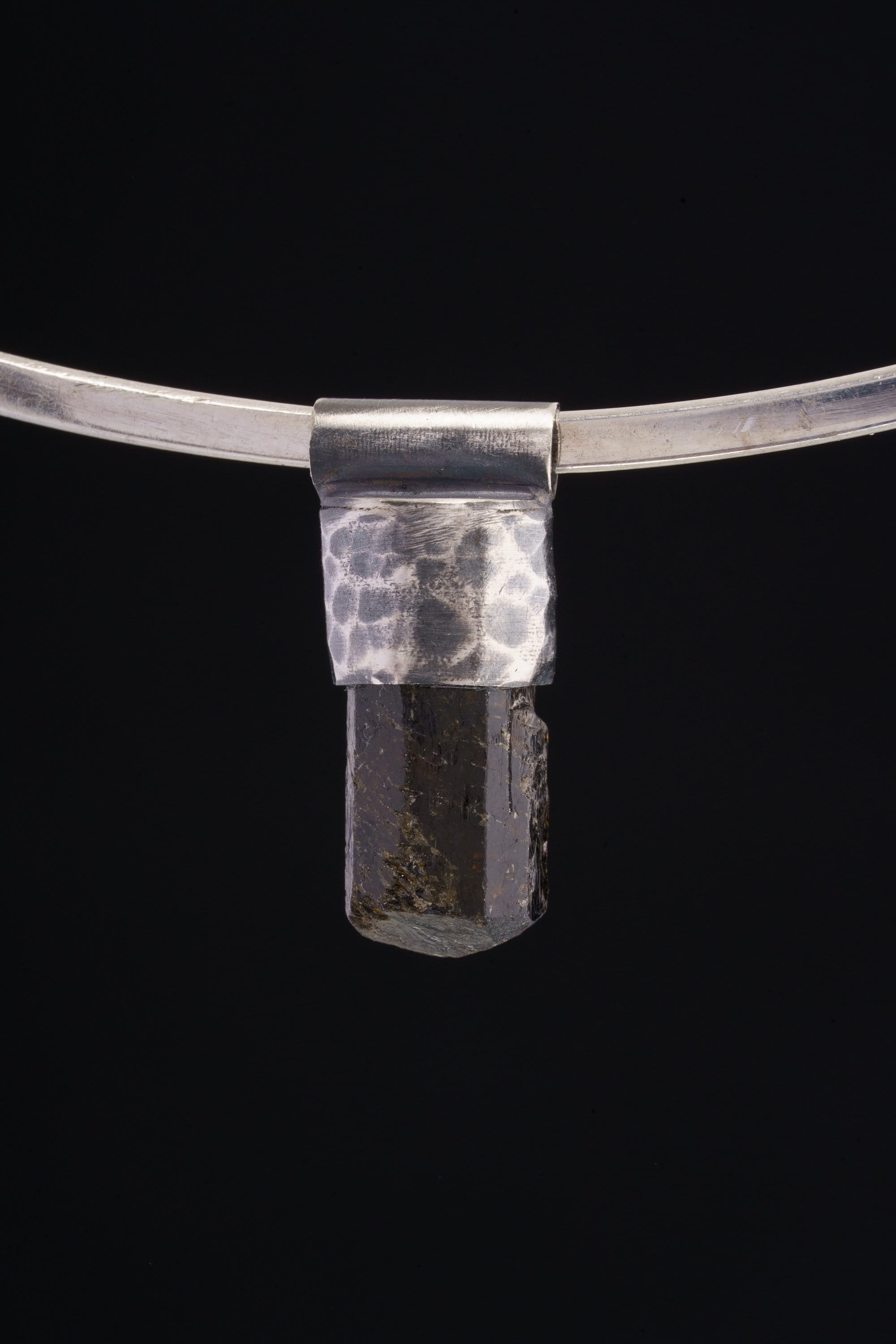 Himalayan Terminated Black Dravite Tourmaline Gem - Stack Pendant - Textured & oxidised - 925 Sterling Silver - Crystal Necklace - No.40