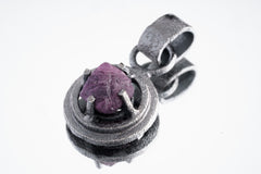 Rare Purple Vesuvianite - Oxidised Sterling Silver - Strong Framed Claw Wire Setting - Sand Textured - Pendant Crystal Necklace